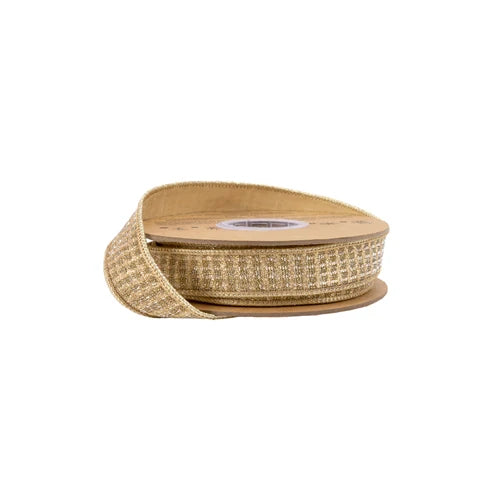 1" Wired Ribbon | Gold Sparkle w/ Gold Metalllic Backing | 10 Yard Roll
