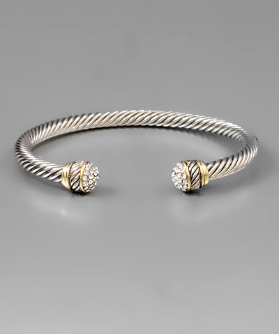 Two Tone Cable Bracelet - Crystal Stone
