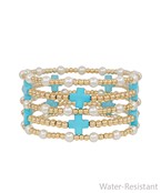 Set of 5 Cross Pearl Bracelet - Blue
