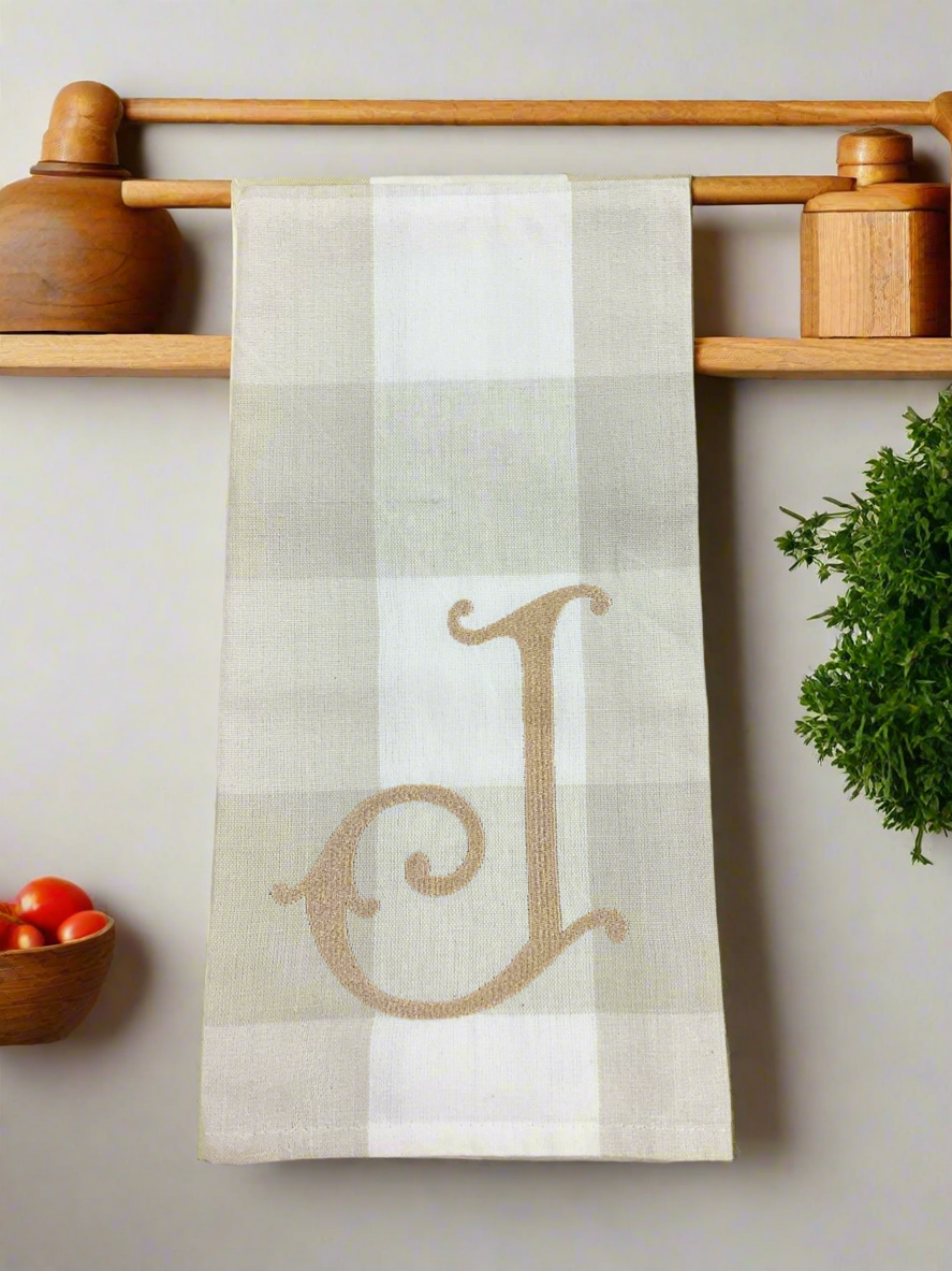Cream Check Initial Tea Towel