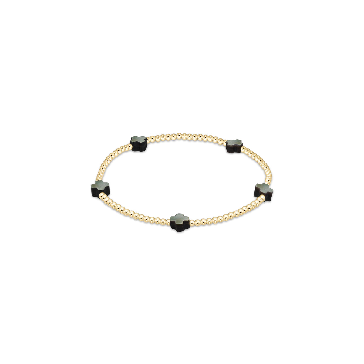 Signature Cross Small 2mm Gold Bracelet - Mother Of Pearl - Black Tahitian