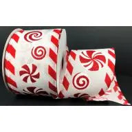 2.5" X 10Yd Wired Satin Peppermints W/ Candy Cane Edge Ribbon - Red / White