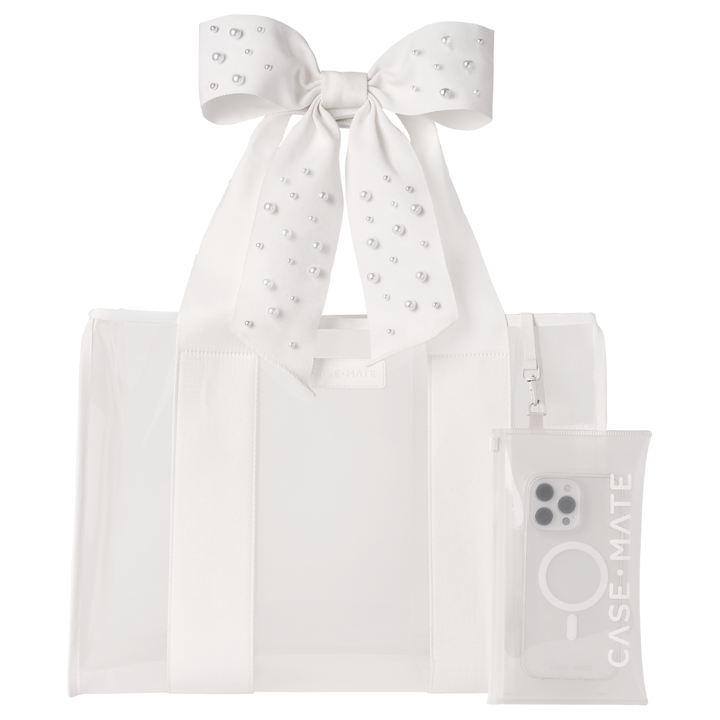 Jelly Bow Tote w/ Phone Pouch - Ivory Shine