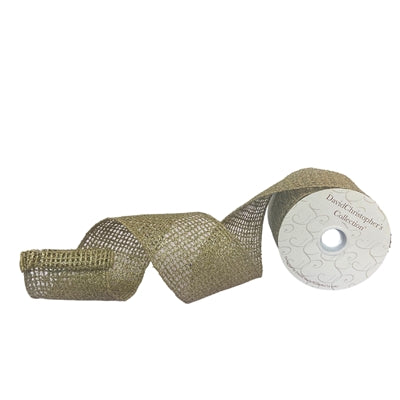 4"X10YD Champagne glitter painted on jute ribbon with same color edge