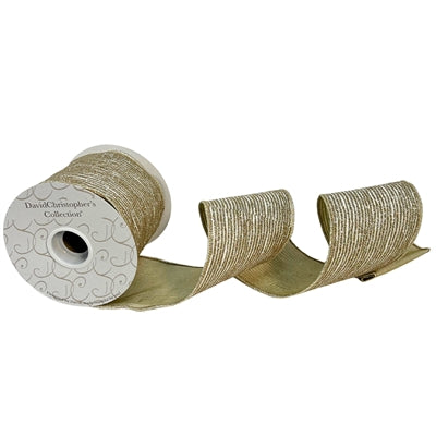 White Sheer Base Gold Glitter Mini Stripe Ribbon 4"X10YD