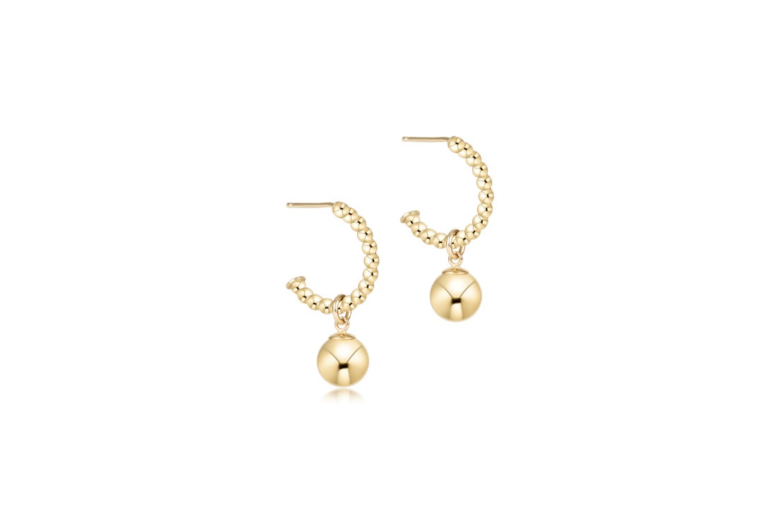 Beaded Classic 1" Post Hoop - 2mm Gold - Classic Gold 8mm Charm