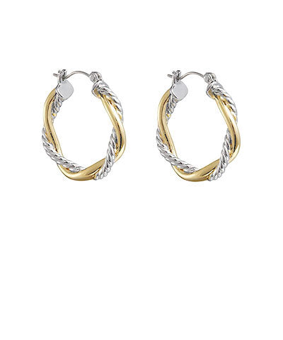 Two Tone Cable Twist Mini Hoop