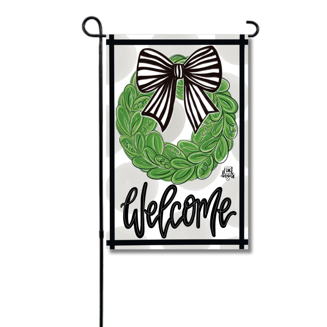 Black and White Bow Wreath Glam Flag