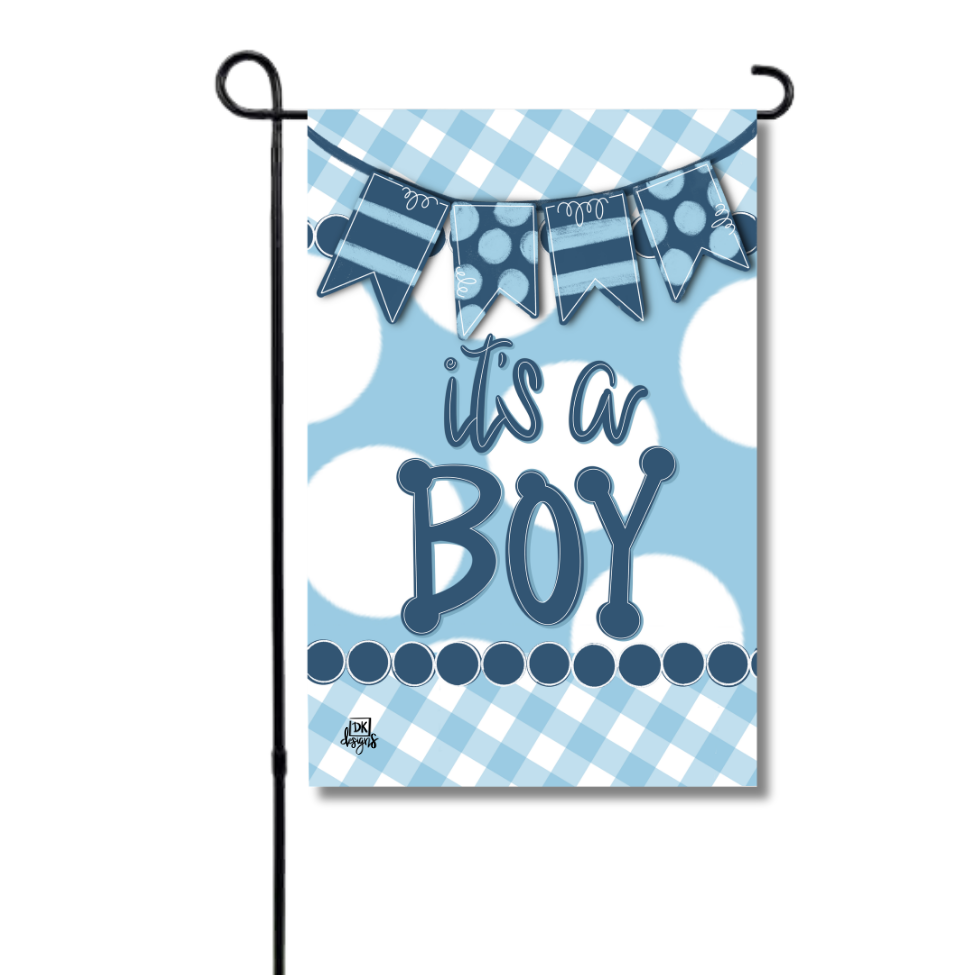 Blue It's a Boy Gingham Garden Glam Flag