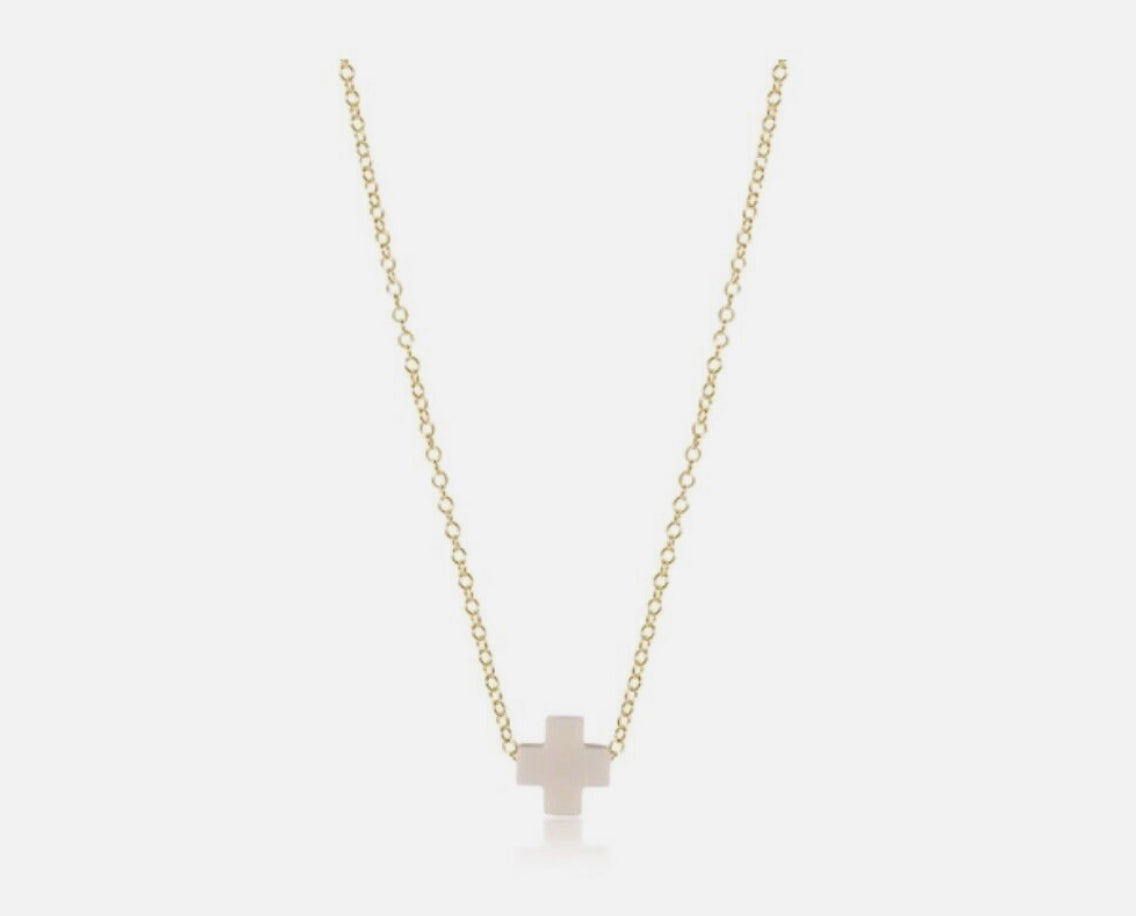 16" Necklace Gold-Signature Cross Off White