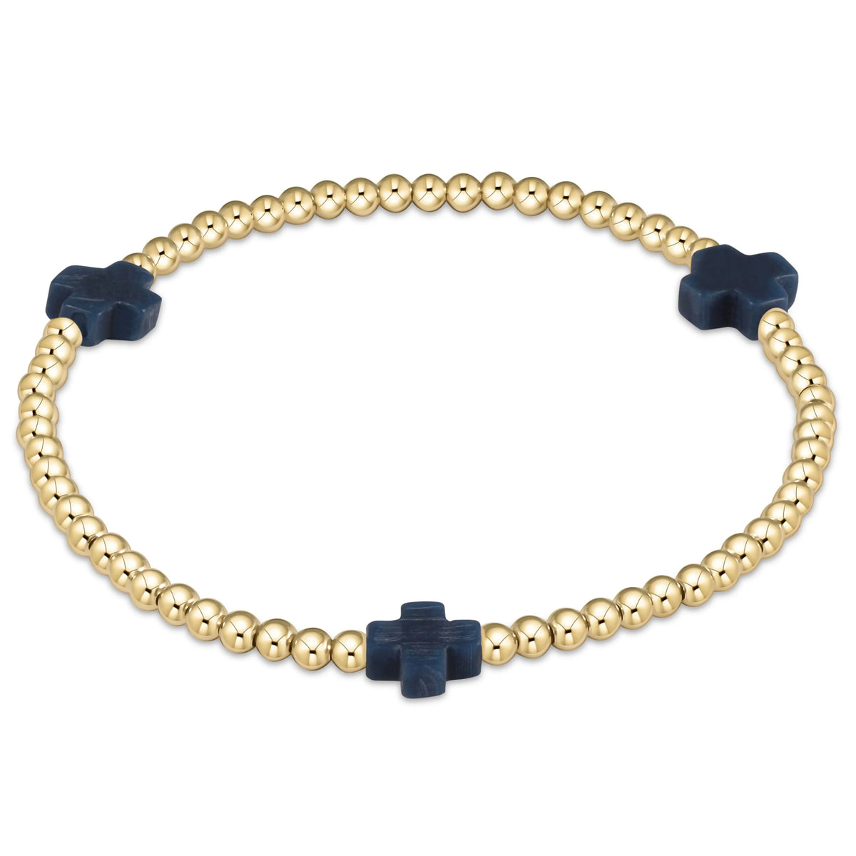 Signature Cross Gold Pattern 3mm Bead Bracelet -Navy