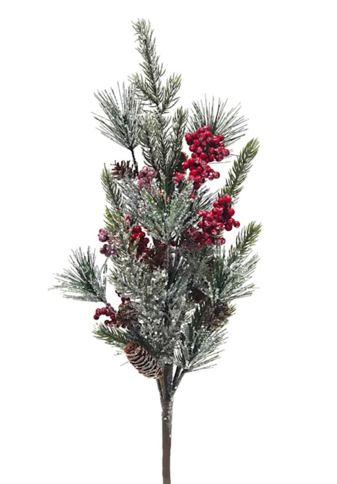 Greenery with Red Berries Spray