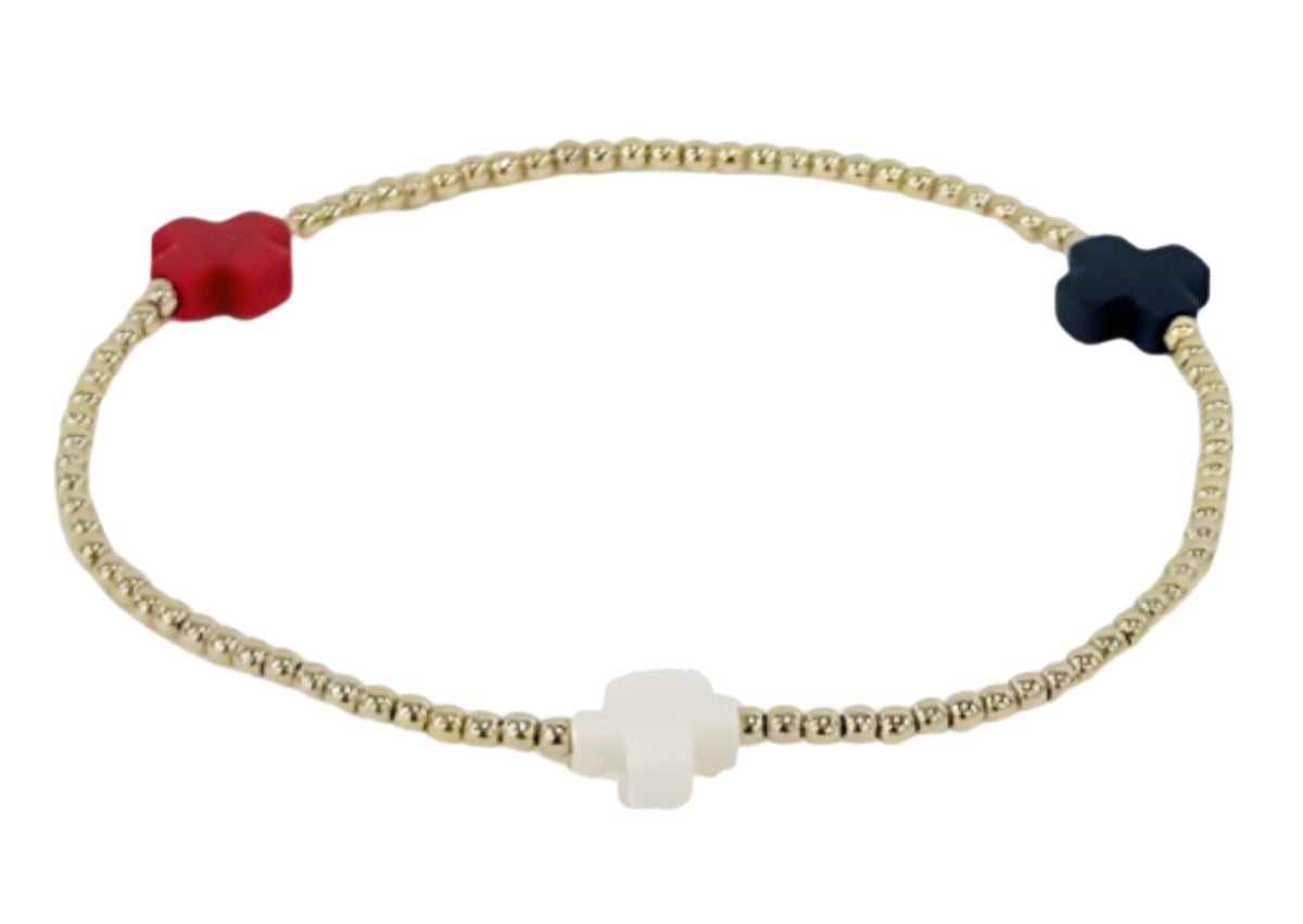 Signature Cross Gold Pattern 3mm Bead Bracelet - Firecracker