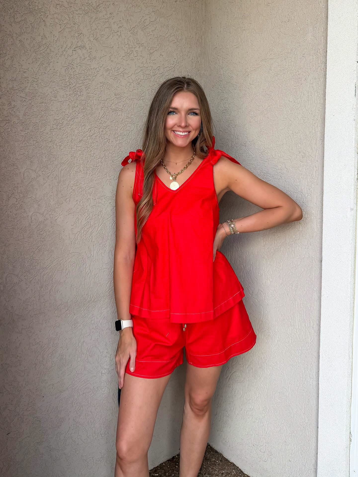 Red Tie Shorts Set