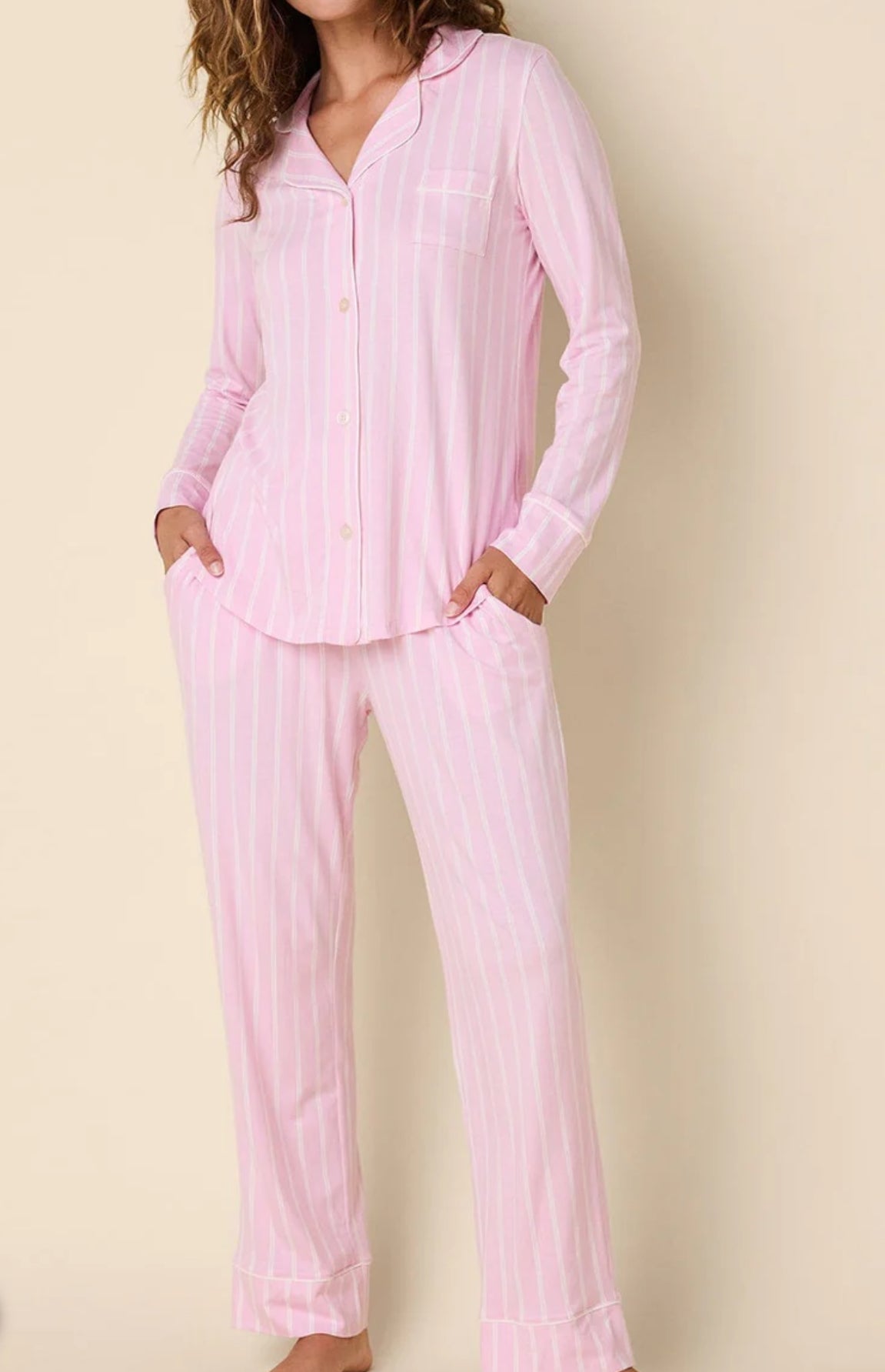 Heritage Stripe Pima Knit Long-Sleeved Pajama - Pink