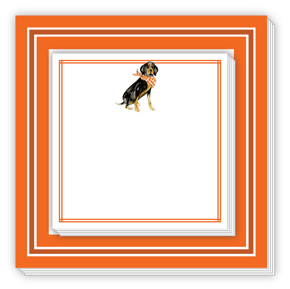 Notepad Duo - Handpainted Coonhound with Orange Border