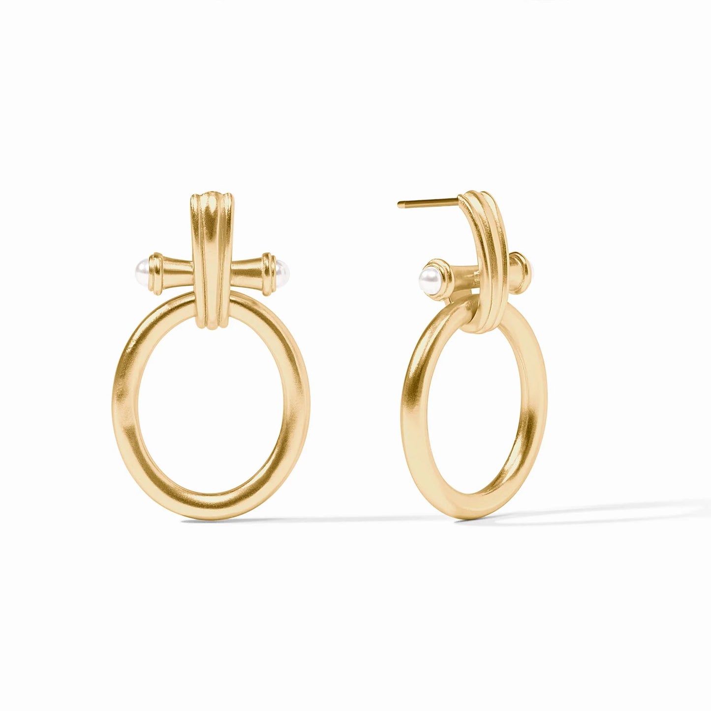 Bamboo Doorknocker Earring - Gold- Pearl
