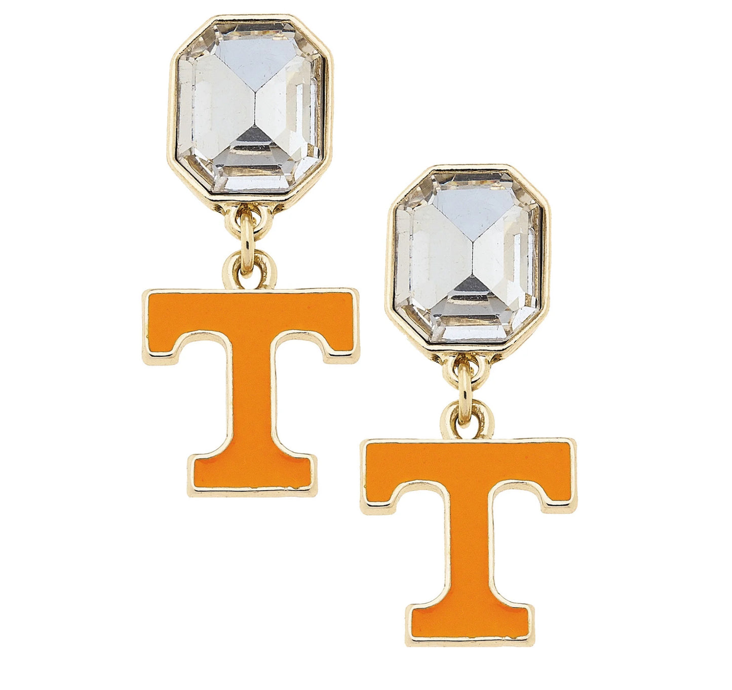 Tennessee Vols Rhinestone Enamel Logo Earrings in Shiny Gold