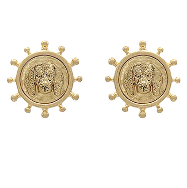 Smokey Hound Dog Face Coin Earrings