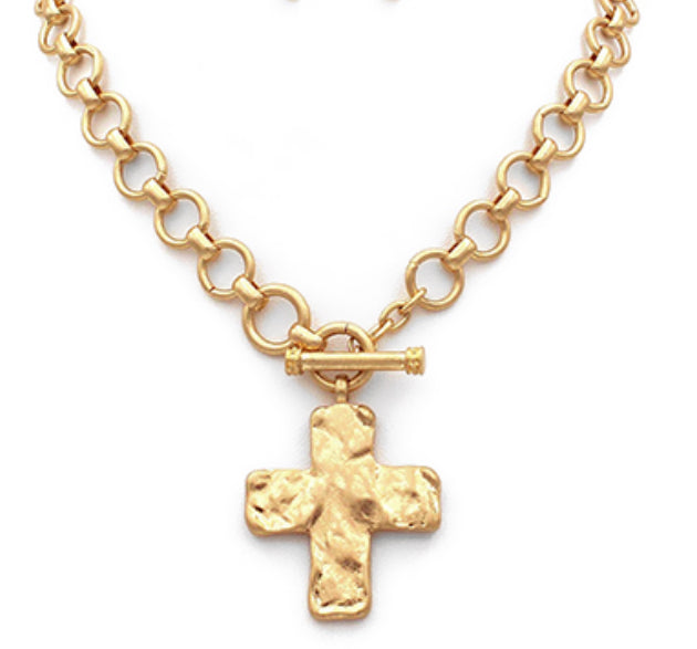 Chunky Cross & Chain Toggle Necklace