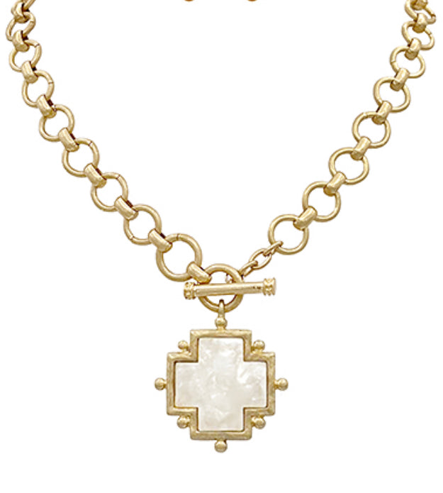Cream Vintage Gold Toggle Necklace