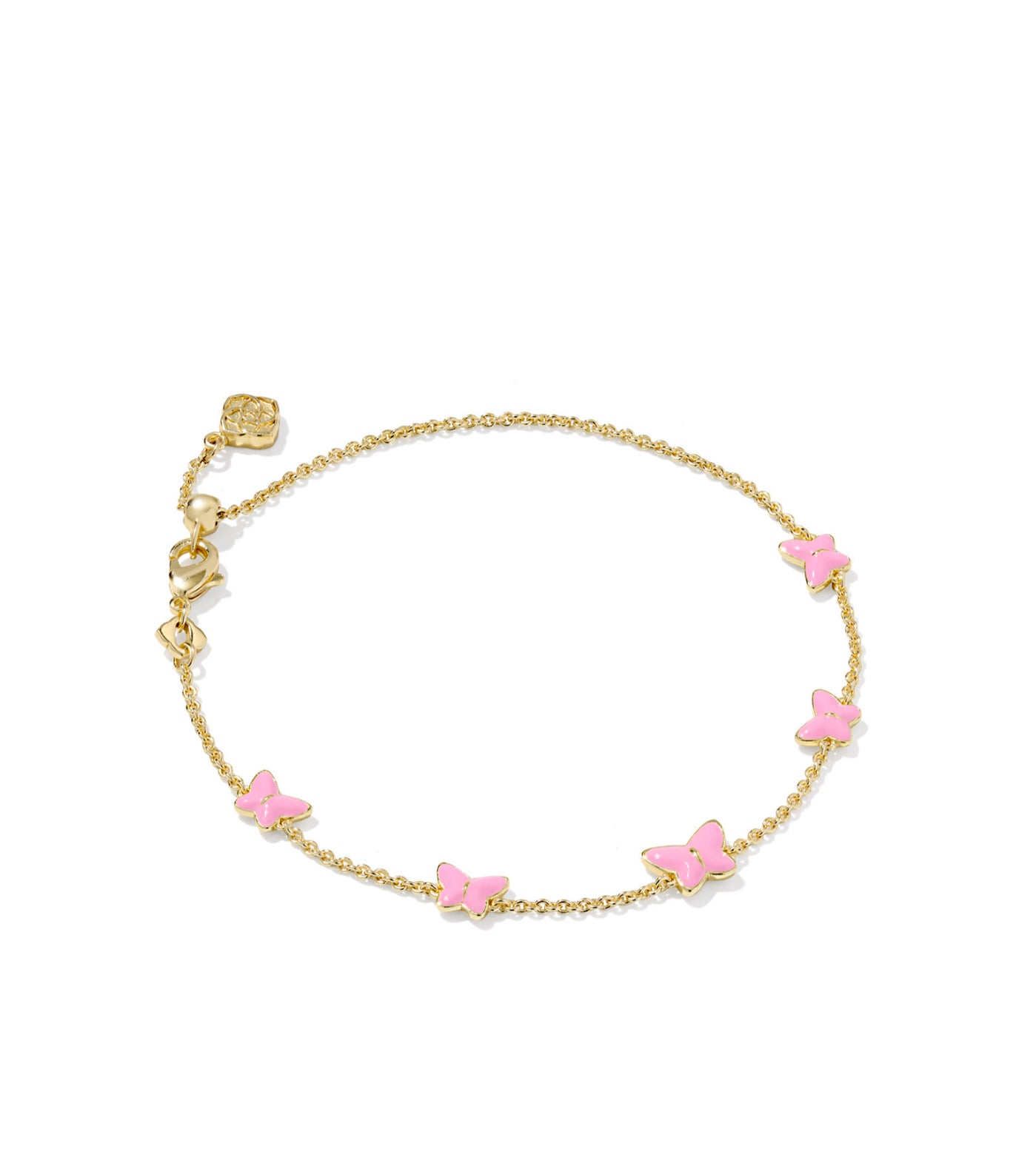 LILLIA BUTTERFLY ENAMEL DELICATE CHAIN BRACELET GOLD PINK ENAMEL