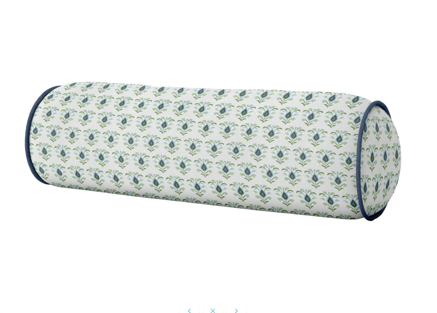Rosemary White with Navy Piping Round Bolster Pillow
