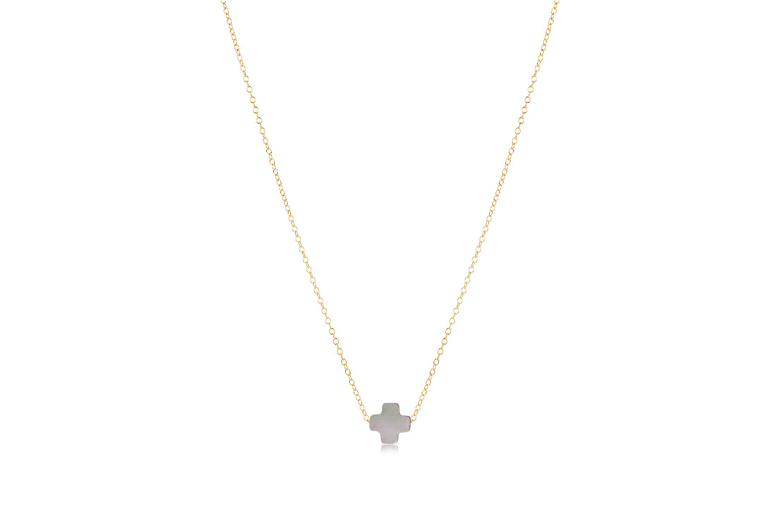 16" Necklace Gold - Signature Cross Mother Of Pearl - Black Tahitian