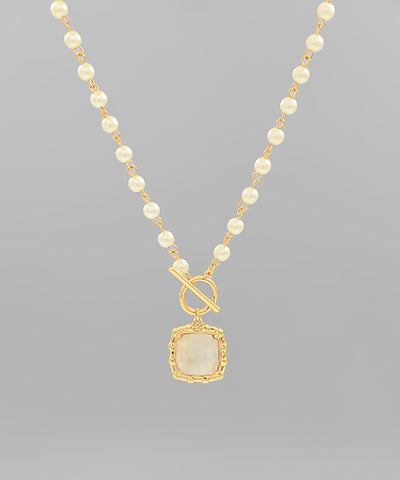 Pearl Chain Toggle Pearl Drop Necklace - Gold