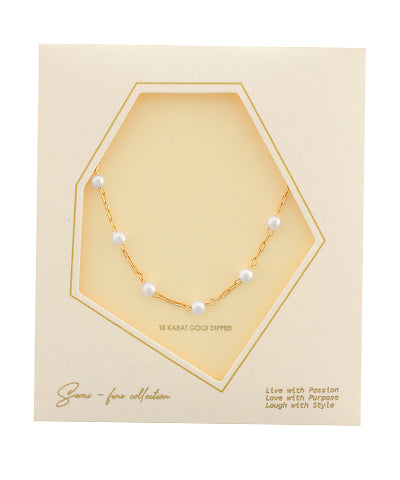 Pearl Bead Station Gold Dipped Pendant Necklace
