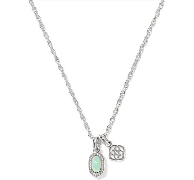 Mini Elisa Dira Necklace Rhodium Green Lab Grown Opal