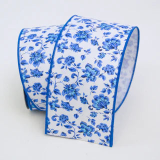 Dutch Porcelain Blue Flower Ribbon 4"
