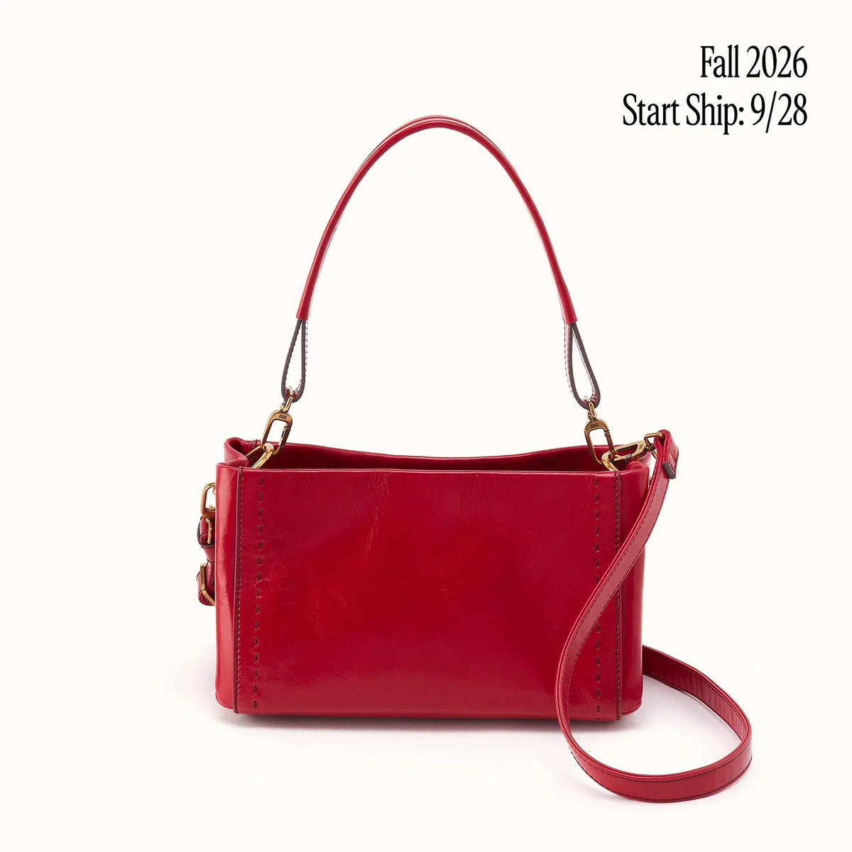 Seneca Shoulder Crossbody In Polished Leather - True Red