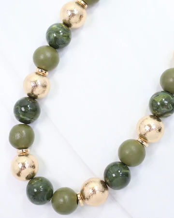 Elaine Beaded Ball Necklace Olive
