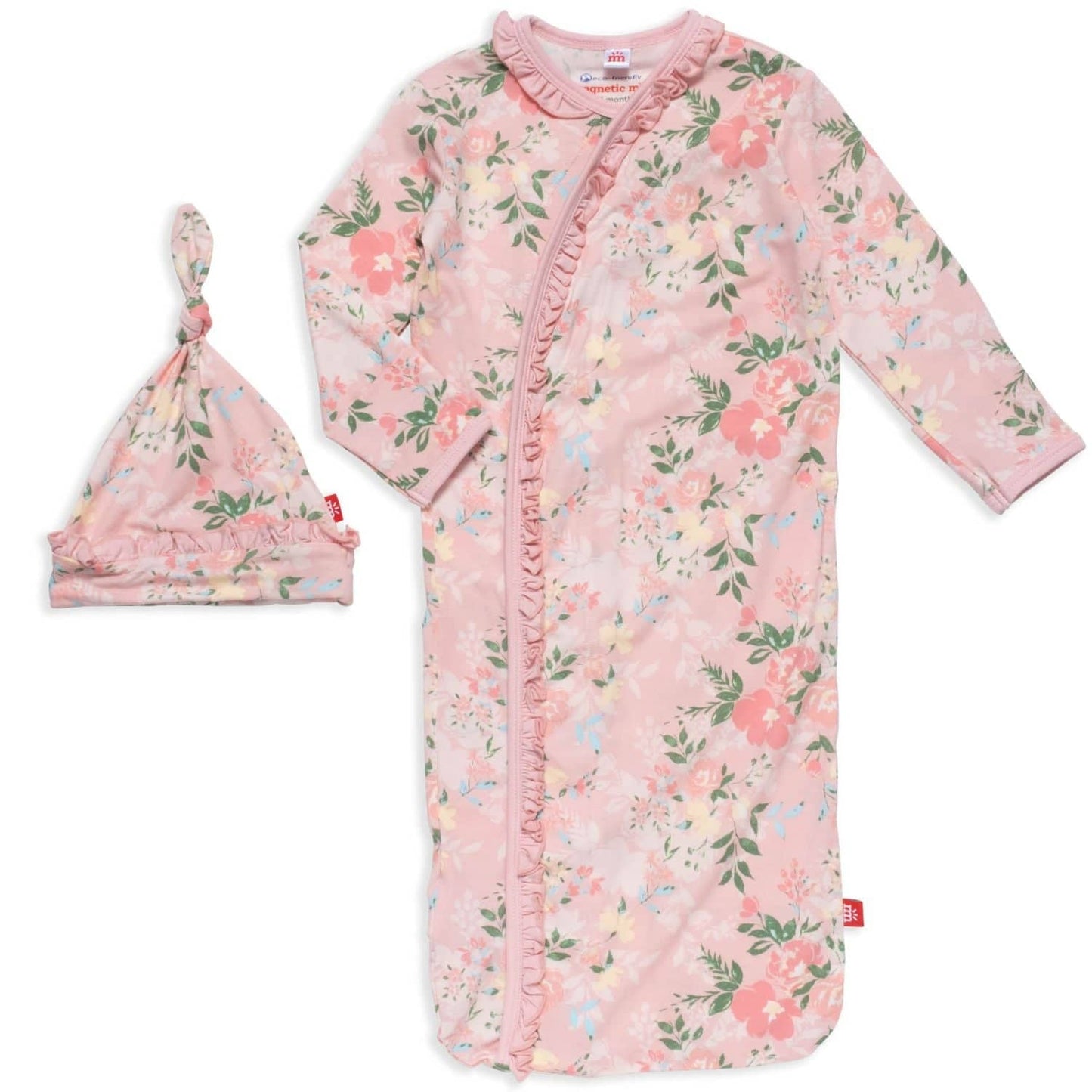 Ainslee Modal Magnetic Cozy Sleeper Gown + Hat Set with Ruffles NB-3M