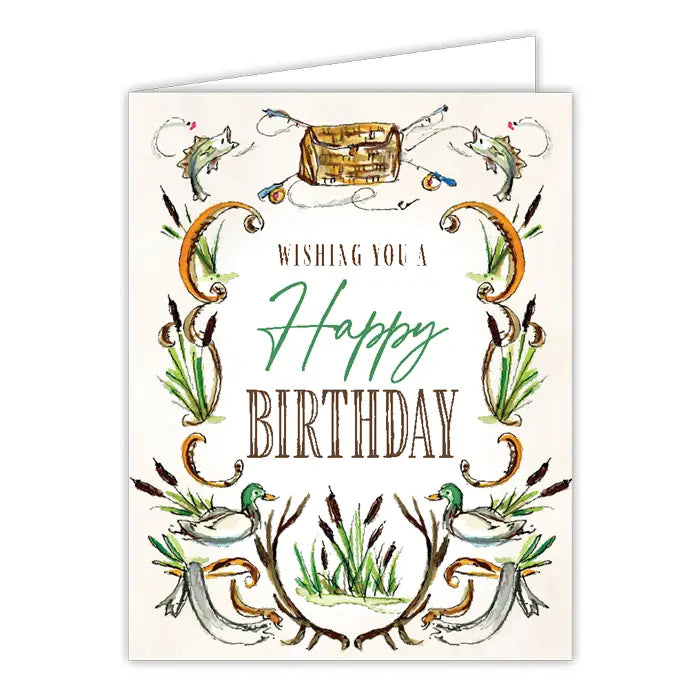 Wishing You Happy Birthday Fishing Hunting Greeting Card