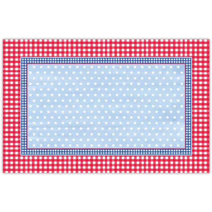 Gingham Borders Red and Blue with White Stars Placemats