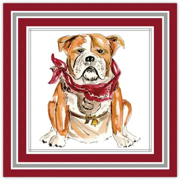 Square Placemat Handpainted Maroon & Gray Bulldog