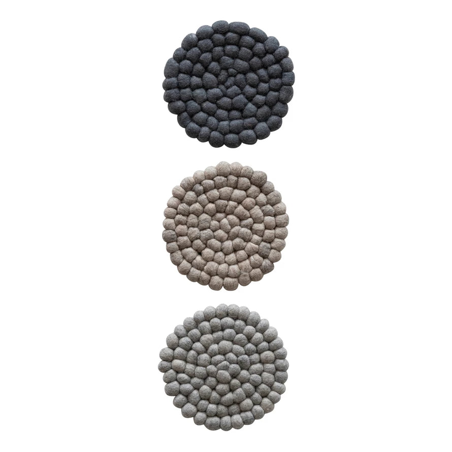 7 1/2" Round Handmade Wool Felt Ball Trivet