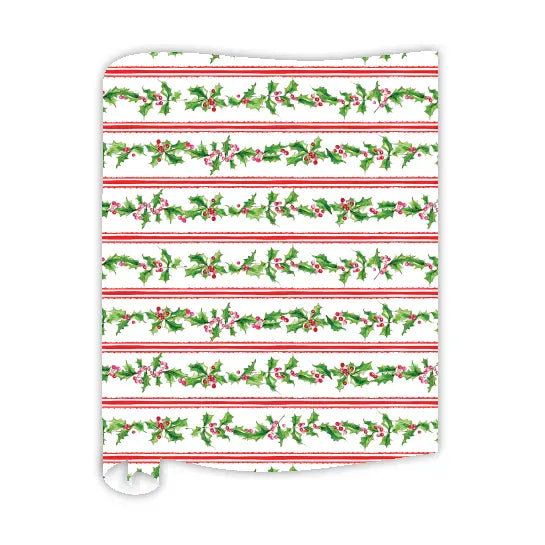 Holly and Berries and Red Stripes Patterntable Runner