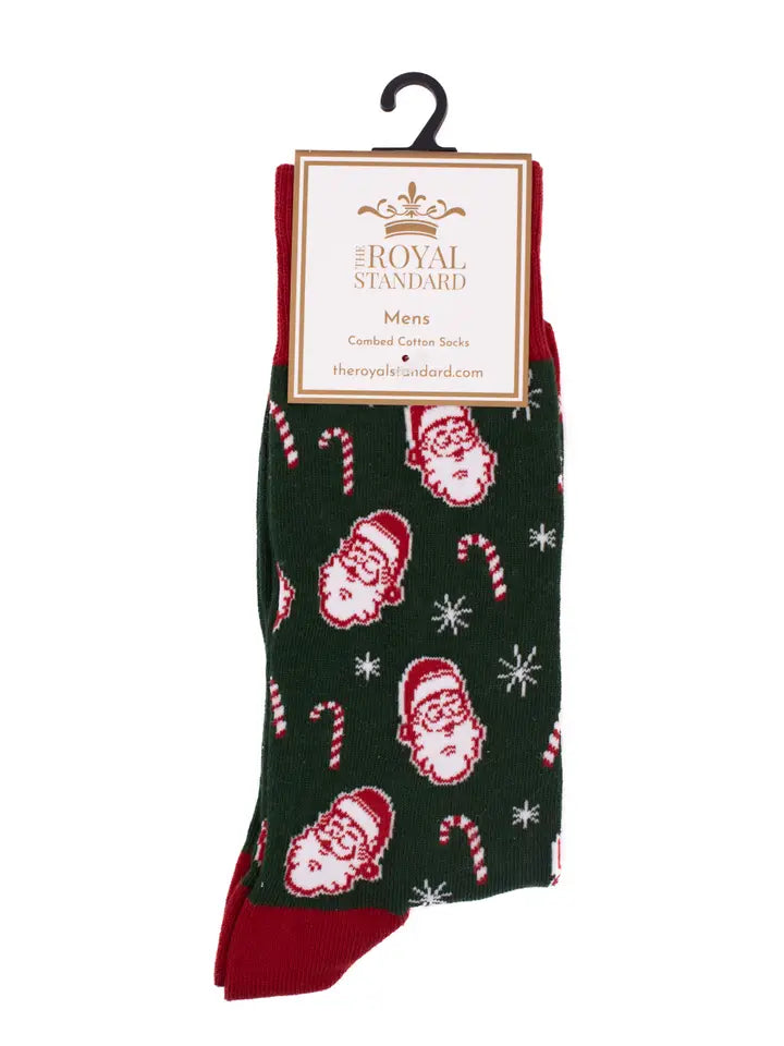 Men's Candy Cane Christmas Socks Dark Green