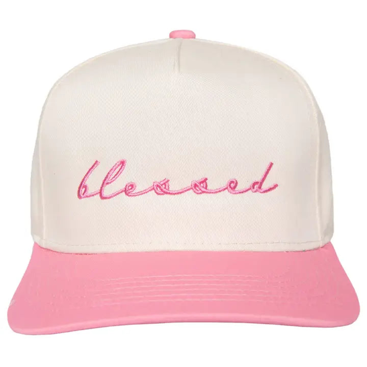 Blessed (Cursive) Two-Toned Trucker Hat - Pink