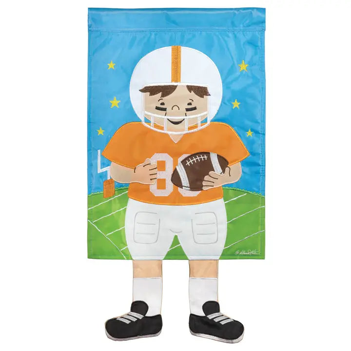 Football Orange White Applique Garden Flag
