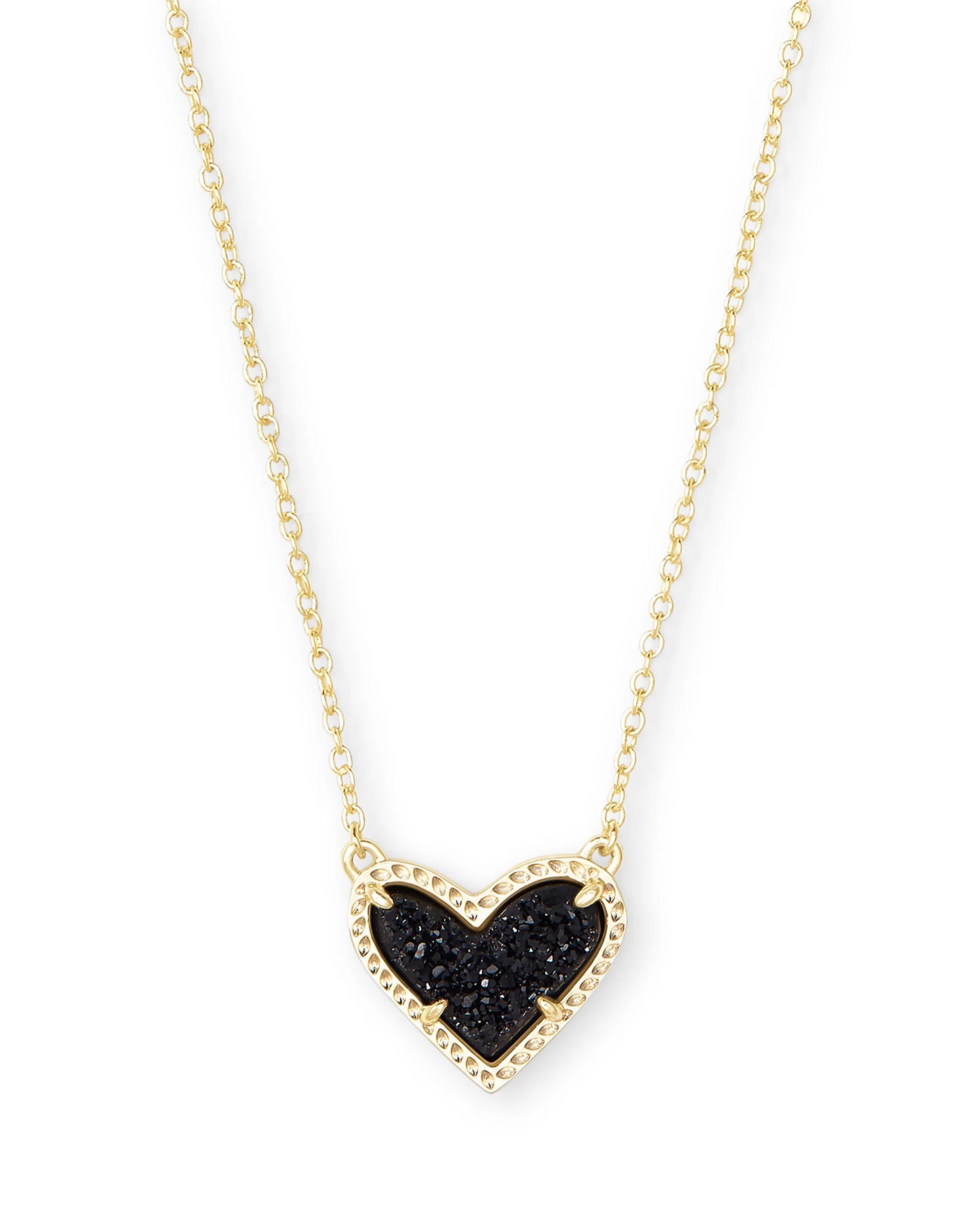 Ari Heart Pendant Gold Black Drusy