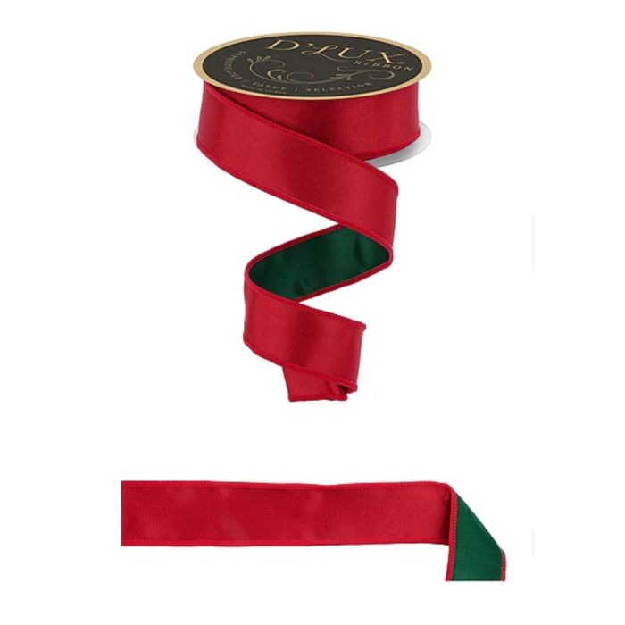 1.5" x 10 YD Wired Satin Fused - Red/Emerald/Green