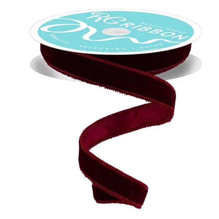 7/8" x 10 YD Wired Velvet Satin Backing - Burgundy