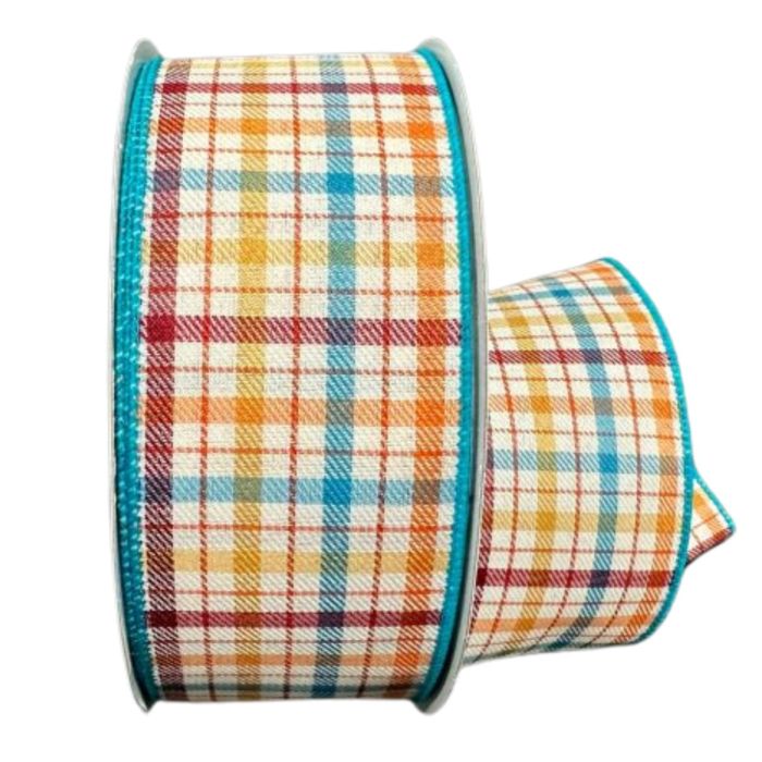 2.5" x 50 YD Wired Gilmore Plaid - Cream/Teal/Burgundy/Orange
