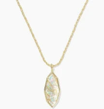 Ophelia Large Long Pendant Gold Iridescent Abalone Necklace
