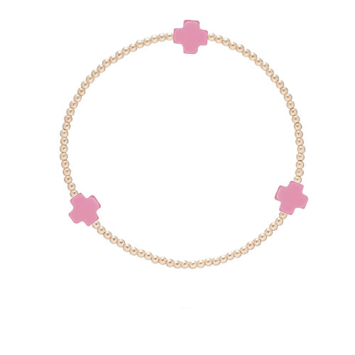 Signature Cross Gold Pattern 3mm Bead Bracelet - Bright Pink