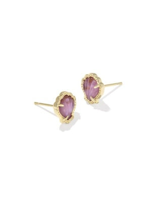 BRYNNE SHELL STUD EARRINGS GOLD PURPLE IRIDESCENT ABALONE ILLUSION